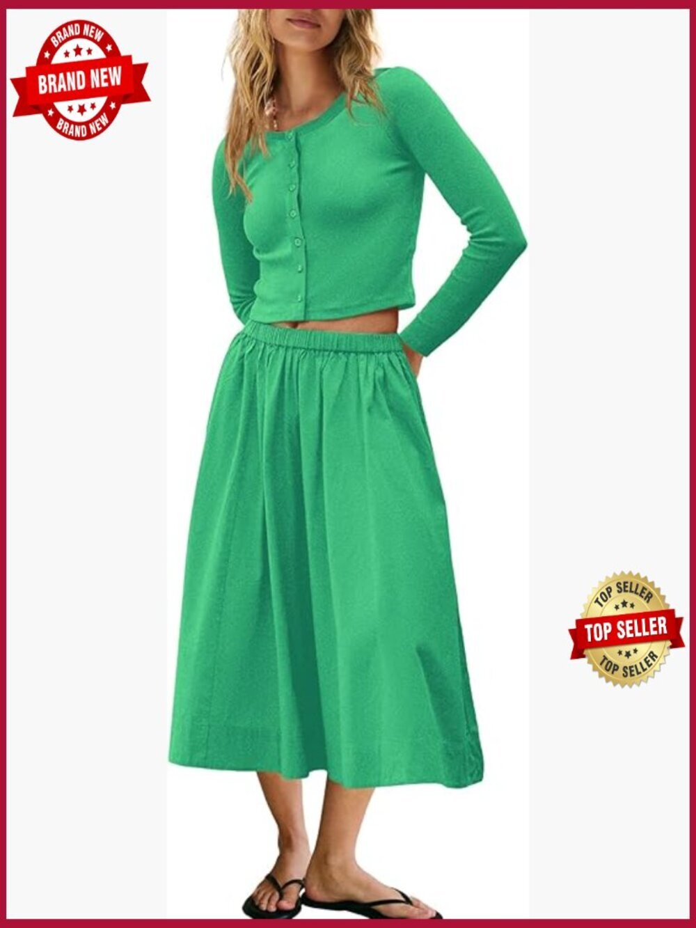2 Piece Lounge Set Ribbed Button Down Cardigan & Elastic Waist Skirt